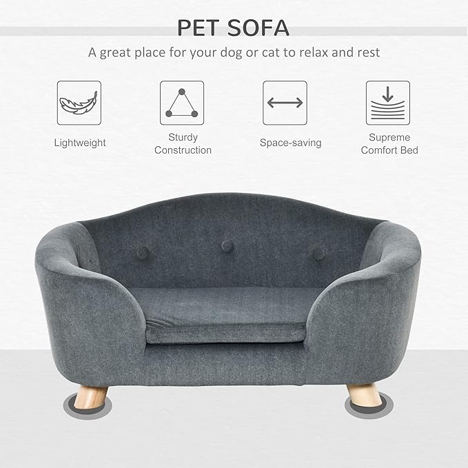 PawHut Dog Sofa, Pet Bed for Mini Dogs, Cat Dog Couch with Washable and Removable Cushion, Waterproof Cover, Gray