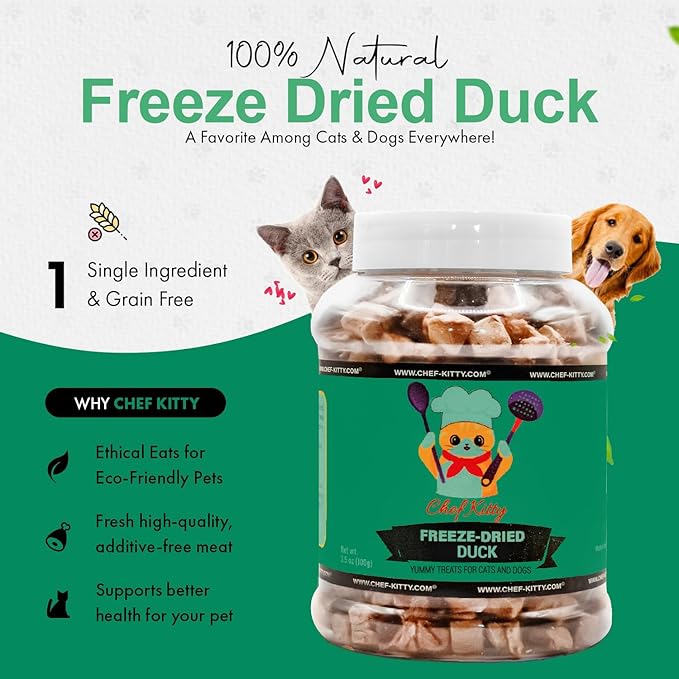 Freeze-Dried Duck Treats for Cats & Dogs – 100% Human Grade, Single Ingredient, High-Protein, Healthy Snack – No Additives or Preservatives – 3.0oz - Inspected & Tested in USA