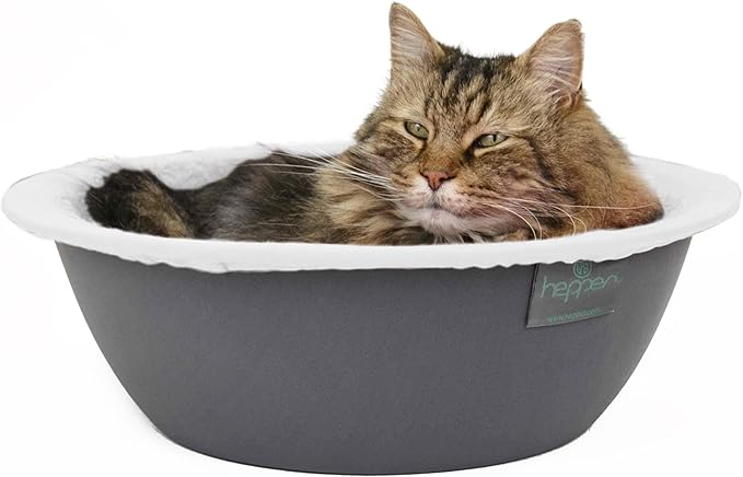Hepper Cat Nest - Washable Cat Bed with Removable Fluffy Fleece Liner - Cozy Comfy Calming Cat Bed Round Shape - Cat Warming Bed - Donut Cat Bed Desk Ready - Small Cat Bed for Indoor Cats (Grey/White)