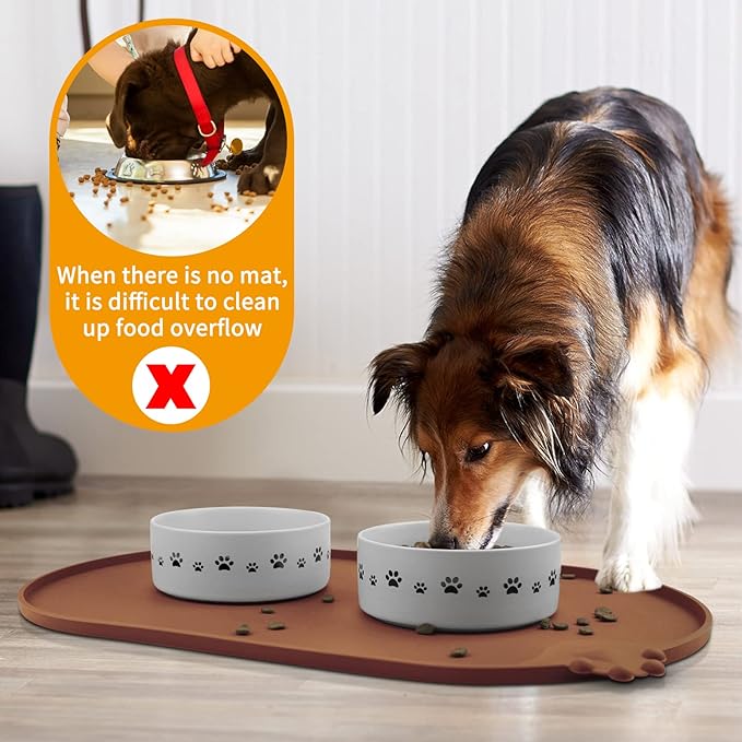 KPWACD Pet Placemat for Dog and Cat, Waterproof Silicone Dogs Feeding Bowl Mat Prevent Food and Water Overflow, High-Lips Puppy Dish Mats Suitable for Small Medium Big Pets, Brown, 24" * 16"