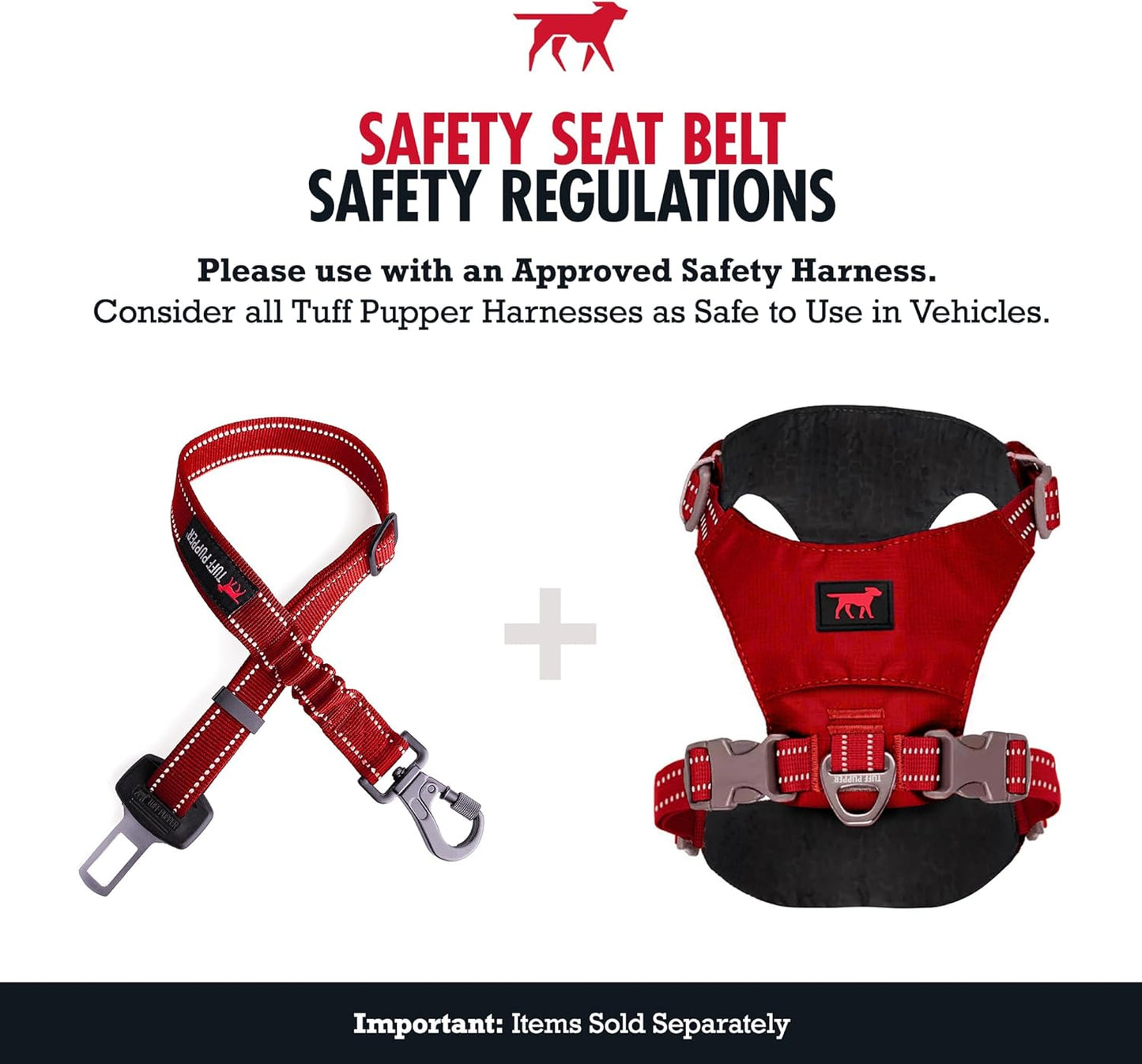 Tuff Pupper Dog Seat Belt | Adjustable Length Dog Seatbelt Restraint | Tangle-Free Locking Carabiner | Shock-Absorbing Bungee | Reflective Stitching for Visibility | Universal Fit for Cars & Trucks