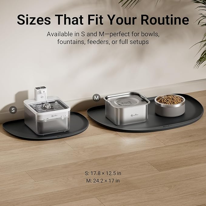 DownyPaws Dog Food Mats for Floors Waterproof, BPA Free Silcone Dog Bowl Mat, Non-Slip Pet Feeding Mat with High Raised Edge, Cat Placemat for Messy Drinkers, 18"×12.5", Black