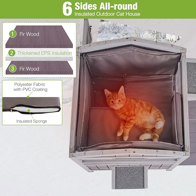 GUTINNEEN Outdoor Cat House Insulated for Winter Waterproof Feral Cat Shelter…