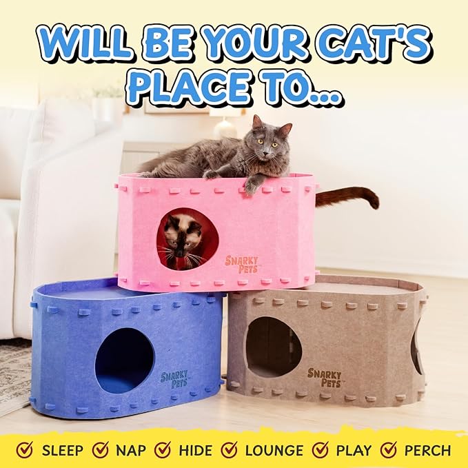 Tess & Liza Felt Cat Cave – Cozy Hideaway for Cats & Kittens | Eco-Friendly Felt Cat House | Durable & Spacious Cat Bed for Large Cats | Stylish Indoor Pet Furniture by Snarky Pets™ Brown
