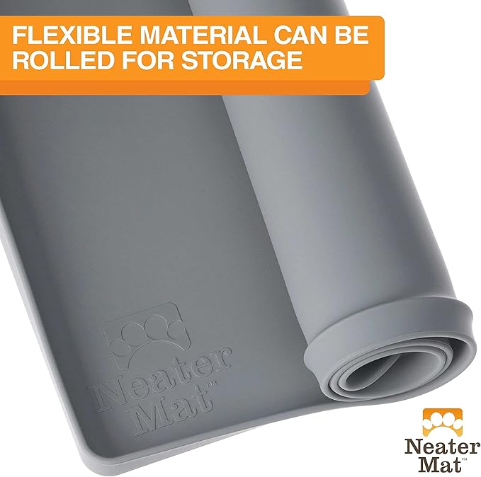 Neater Pet Brands Neater Mat - Waterproof Silicone Pet Bowls Mat - Protect Floors from Food & Water (19" x 12", Gunmetal)