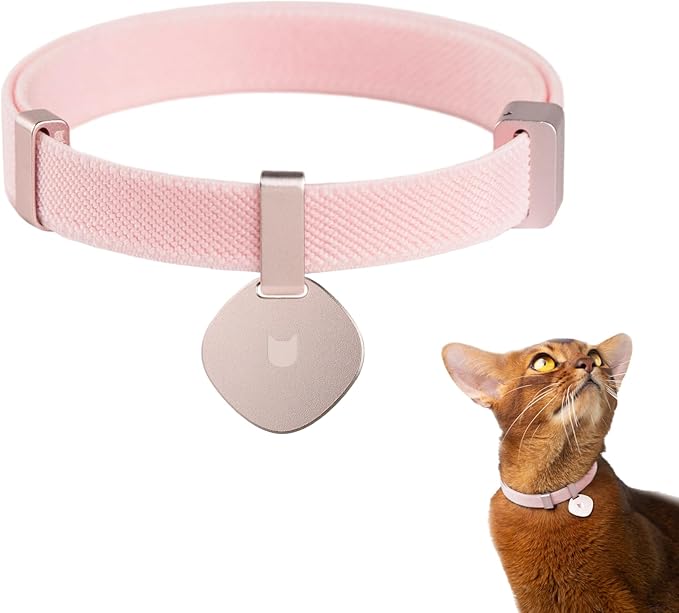 Safety Cat Collar Pro and Tag Set - U.S. IDA Gold Award, Elastic Release Cat Collar Charm Tag, Non Breakaway Cat Collar Adjustable with Charm for Kitten Small Large Cats (Blush Pink, S)