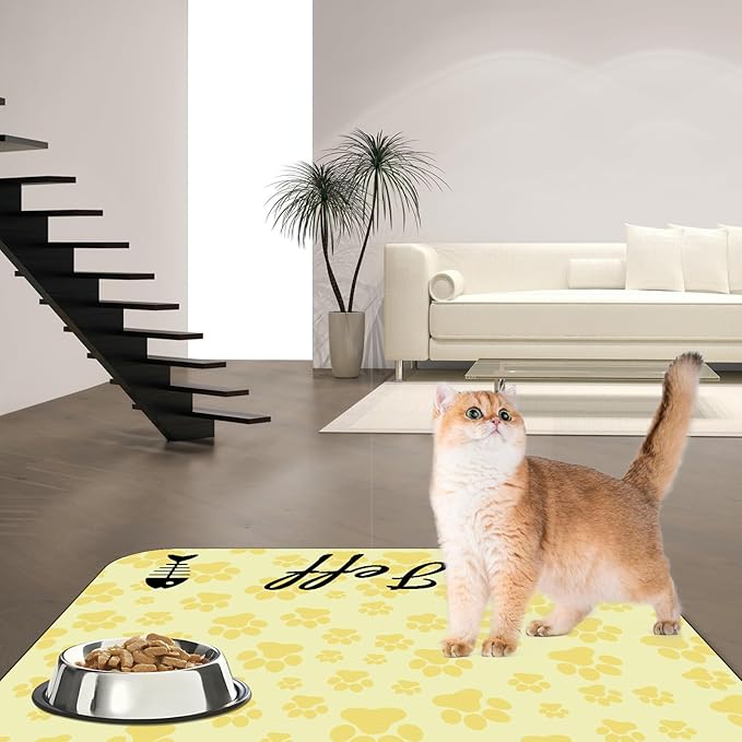 Personalized Dog Cat Feeding Mat Custom Pet Food Mat Waterproof Non-Slip Customized Puppy Name Photo Placemat Dish Rug Floor Protector Gifts for Pets Lover Pattern 4