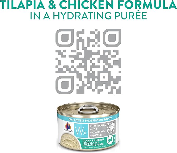 Weruva Wx Phos Focused, Tilapia & Chicken Formula in a Hydrating purée, 3oz Can (Pack of 12)