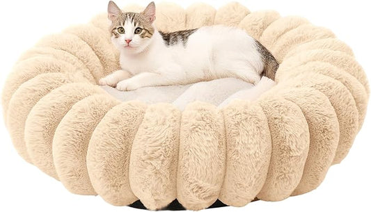 Cute Round Washable Cat Donut Bed Cushion Soft Fluffy Pet Bed Calming Donut Dog Bed Mat for Medium Large Indoor
