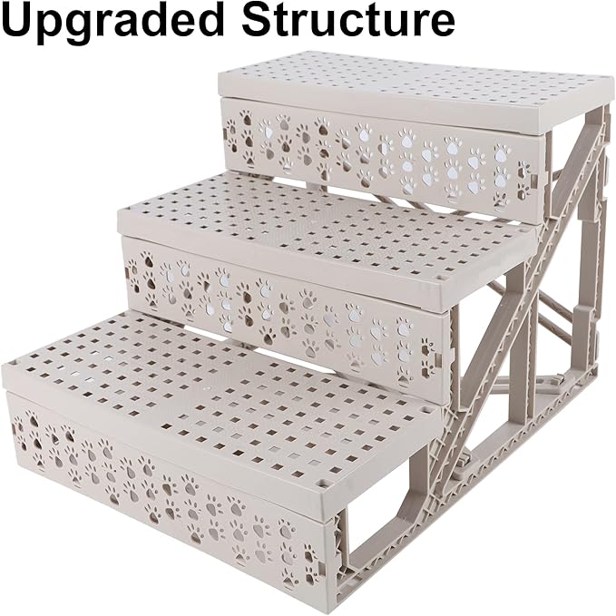 yofit Doggy Steps - Non-Slip 3 Steps Pet Stairs for Cats and Dogs, Foldable Plastic with Washable Carpet Holds Up to 50 lbs (Brown)