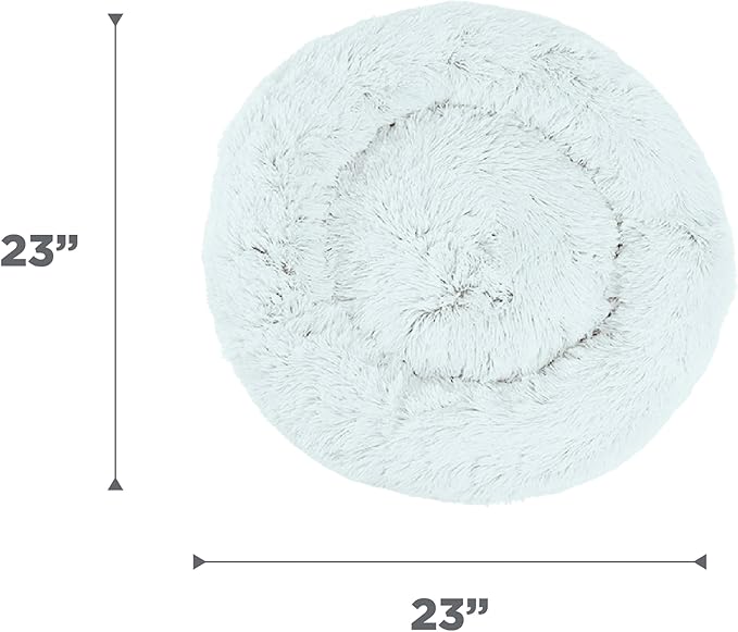 Best Friends by Sheri Original Calming Donut Dog and Cat Bed, Shag Faux Fur, Frost Gray, (23in x 23in) - Anxiety Relief for Pets Up to 25 lbs