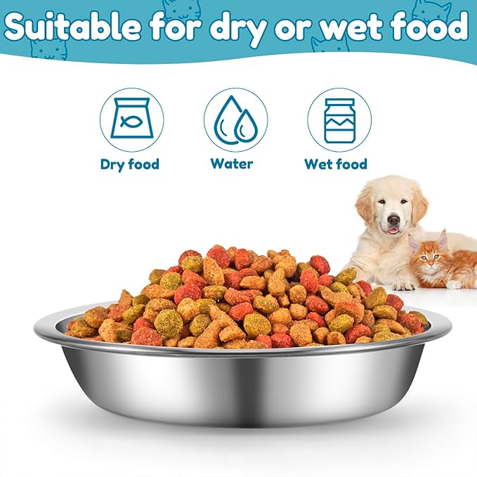 12 PCS Stainless Steel Cat Bowls,5.5 In Shallow Wide Cat Food Dishes,Whisker Fatigue Relief Cat Food Bowls,Replacement Basic Cat Plates for Elevated Stand,Metal Cat Bowls for Small Dogs&Cats