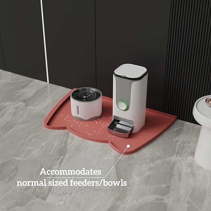 OHMO Dog Food Mat(Erythrinus, 24 * 15'') w/Residue Collection Pocket Silicone Pet Feeding Mat for Floor High Edges Anti Spills Waterproof Cat Water Bowl Tray, Easy Clean Placemat