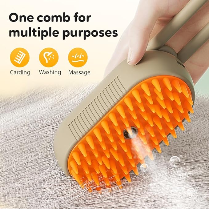 3-In-1 Rechargeable Steamy Cat Brush, Deep Cleaning & Hair Removal System with Rotating Handle, 360° Massage for Cats & Dogs (Mix)