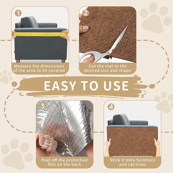 Cat Scratch Furniture Protector, 2PCS 39.4"x15.8" Self-Adhesivet Scratch Mats Deterrent for Furniture, DIY Climbing Cat Scratcher Couch Protector from Cat Claws (Brown)