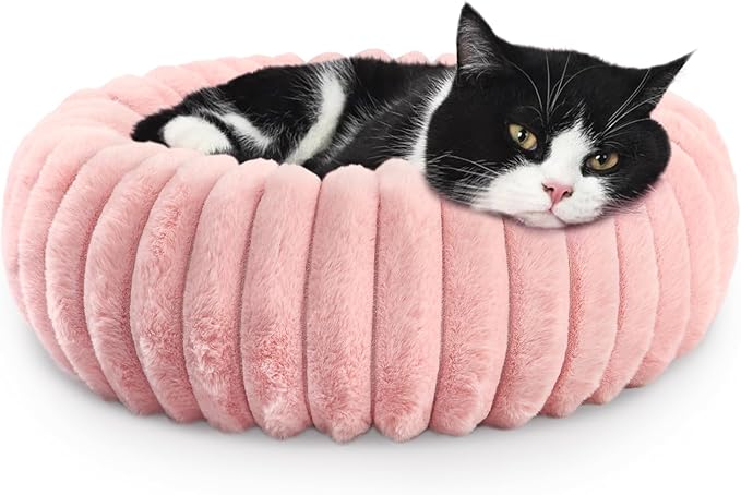 Cute Cat Beds for Indoor Cats - Cuddler Dog Beds for Small Dogs Washable with Anti Slip Bottom,Soft Cozy Comfort Donut Cushion for Puppy and Kitten,Blush Pink,19x19x5 inches