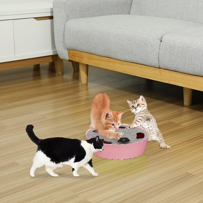 Pawaboo Interactive Toy with Running Mouse, Electronic Motion Cat Toy Automatic Teaser, Pop and Play Hide Seek Cat Toys Hunting Mouse, Pink