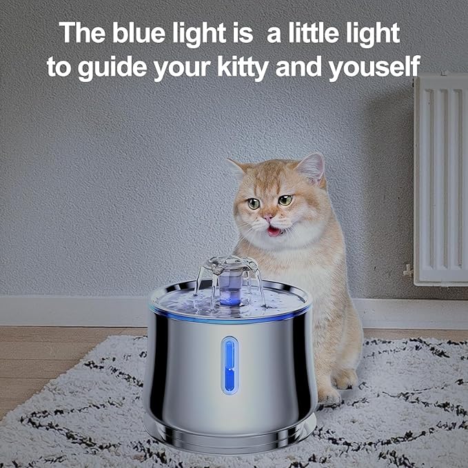 Automatic Pet Water Fountain with Water Level Window, 2.5L Stainless Steel, Ultra-Quiet for Cats & Dogs Comedero Automático Inteligente de 2.5L para Gato y Perro