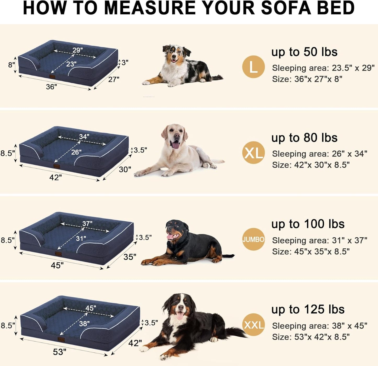 Orthopedic XXL Dog Bed for Extra Large Dogs, Waterproof Memory Foam Dogs Bed with Sides, Egg-Crate Foam and Non-Slip Bottom Big Dog Couch Bed with Washable Removable Cover(XX-large,Navy Blue)