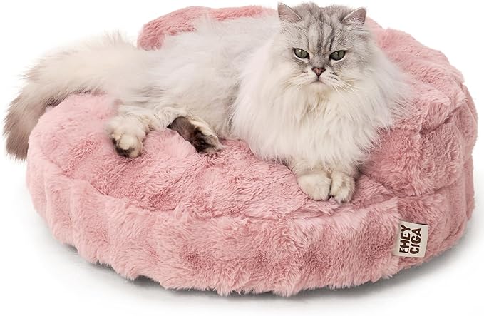 EHEYCIGA Extra Small Dog Bed and Cat Couch for Puppy and Kitten - Fluffy Faux Rabbit Fur Pet Sofa with Washable Removable Cover, Waterproof and Non-Slip, 20 Inch Pink