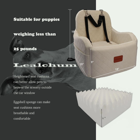 Dog Booster Car Seat,Ultra Soft Fabric & Filling Memory Foam,Elevated Cushion,3 Straps & Safety Belt Channel,Anti-Slip Base,Fully Detachable and Washable(Beige,Medium)