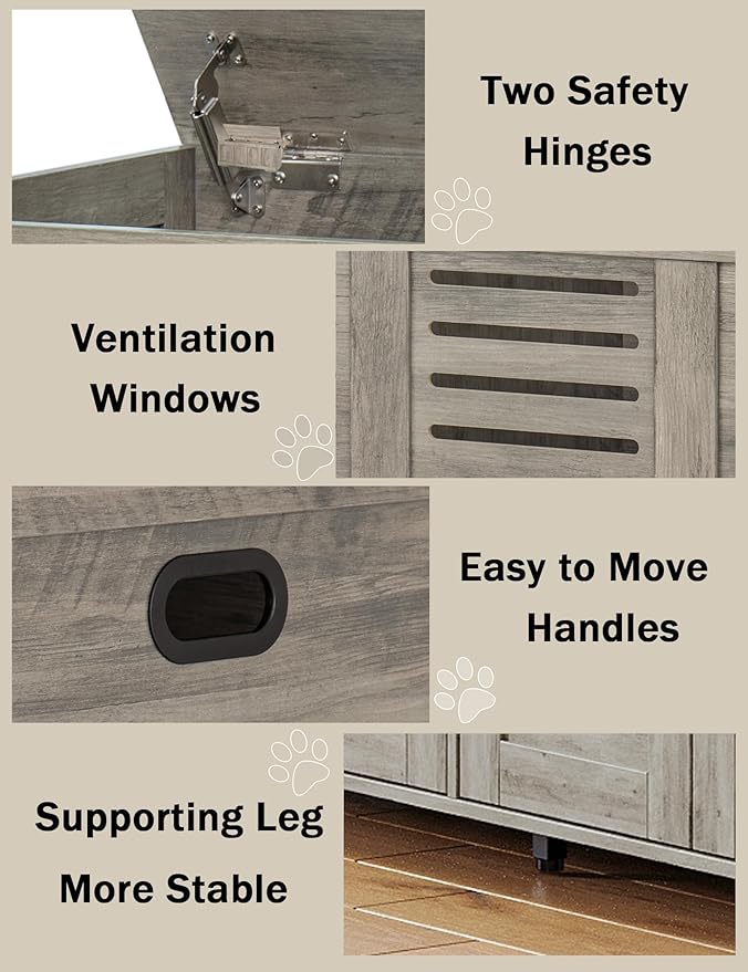 DINZI LVJ Litter Box Enclosure Furniture for 2 Cats, Top Opening Hidden Litter Box with Double Rooms, Dual Cat House with Good Ventilation, 47.2" Wooden Washroom, Cabinet, Gray Wash