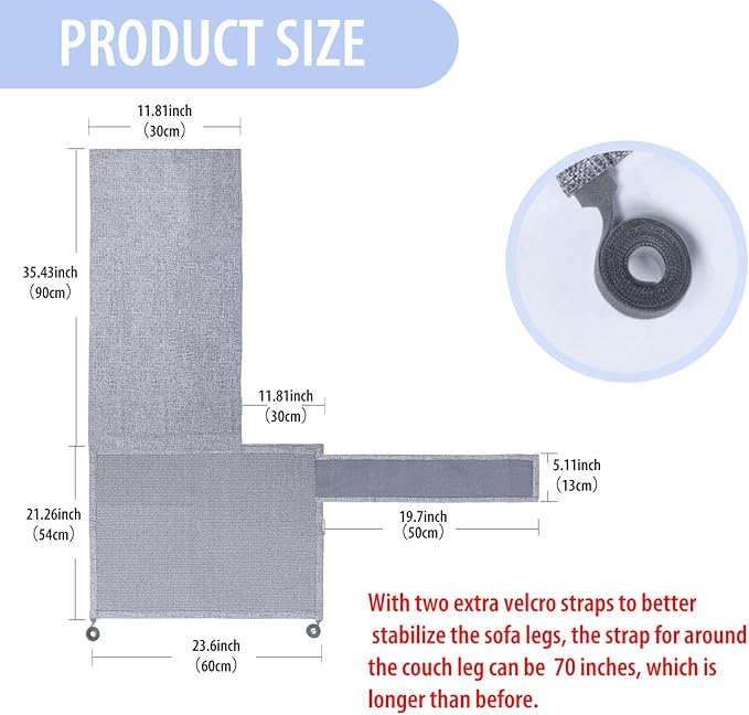 Cat Scratch Couch Protector with Natural Sisal for Protecting Couch Sofa Chair Furniture19.7’’H*23.6’’W(Smoke Gray, Right Hand)