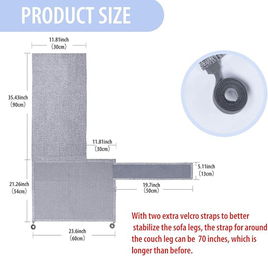 Cat Scratch Couch Protector with Natural Sisal for Protecting Couch Sofa Chair Furniture19.7’’H*23.6’’W(Smoke Gray, Right Hand)