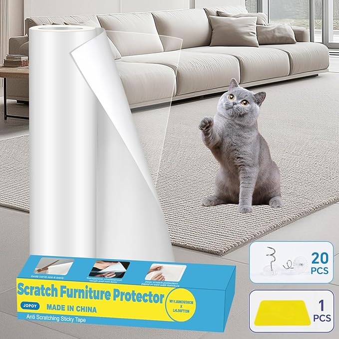 Cat Scratch Furniture Protector: Cat Anti Scratch Tape - Door Protector from Dog Scratching - Clear Training Self Adhesive Tape for Carpet, Sofa, Couch, Door (Transparent, 7.87" x 9.8FT)