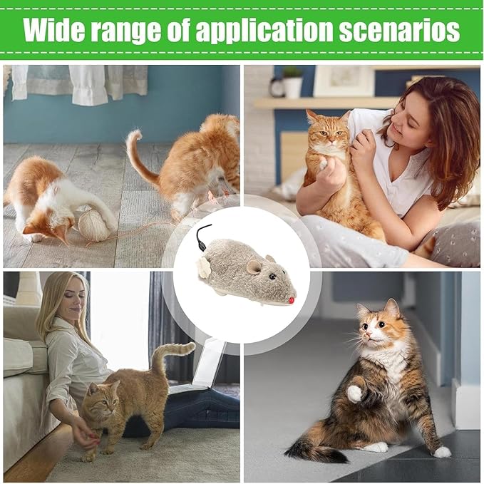 Brown Wind Up Plush Mouse - Mouse Hunting , Feathered Cat Toy, Interactive Wind Up Mouse for Cats Life Like Simulation, Plush Rats Mouse Chasing Interactive for Indoor Kitties Cat Mice and Animals