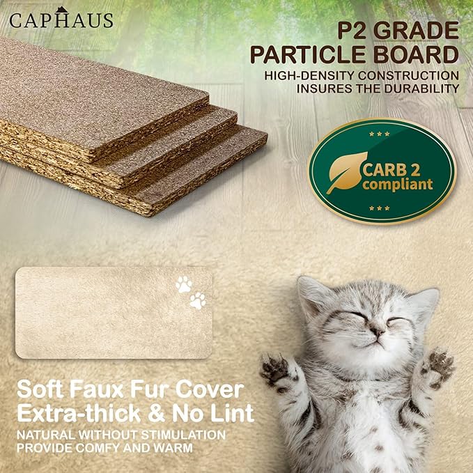 CAPHAUS Cat Tower for Indoor Cats, Modern Cute 37-Inch Small Cat Tree with Widened Perch for Large Cats Kittens, Multi-Level Cat Activity Tree with Scratching Posts and Ramp, 2-Door Cat Cave Condo