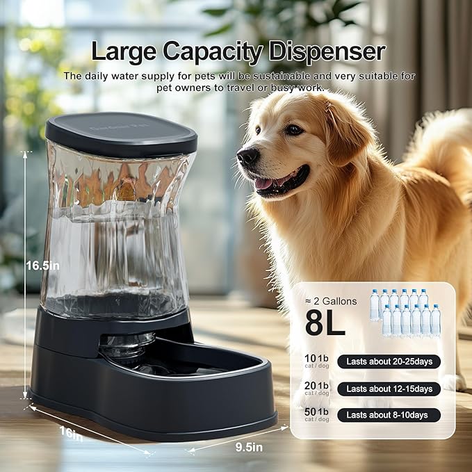 Gardner Pet Automatic Dog Water Dispenser Gravity Stainless Steel Water Waterer Feeder, 100% BPA-Free Large Capacity Water Feeding Bowls for Medium & Large-Sized Dogs,Cats, Other Pets -(2.1 Gallons)
