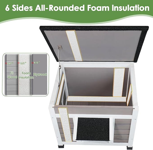 Insulated Cat House Weatherproof Outdoor/Indoor Shelter with Openable Asphalt Roof for Feral Cats & Small Pets