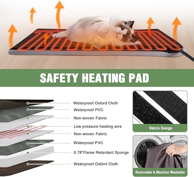 Heated Outdoor Cat House with Heating Pad, Weatherproof Cat Shelter, Feral Cat House with Insulated Liner for Keep Warm in Winter