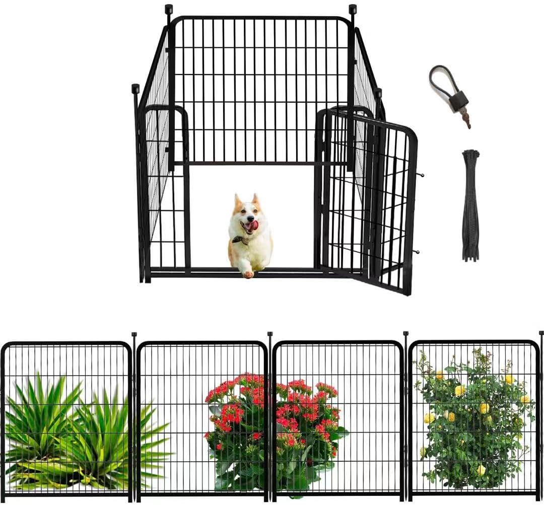 Dog Playpen 36inch 4 Panels, Puppy Playpen Indoors, Dog Fences Outdoor for Yard, Wide Door Low Threshold Garden Fencing for Medium/Large Pets. Black Pens Total 8.9 Ft(L)