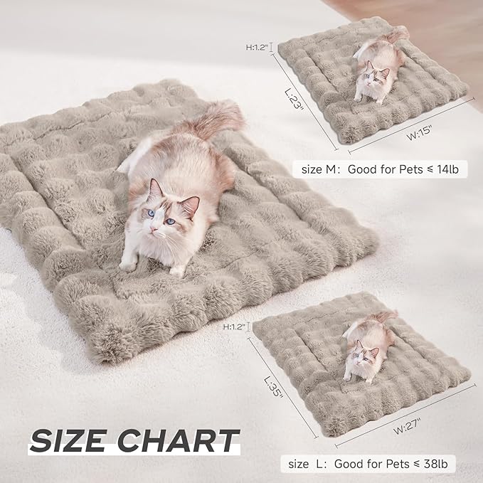 Dog Beds Mats Cat Bed Mat Plush Faux Fur Puppy Pad with Anti-Skid Bottom Cozy Kitten Bed for Carriers/Floor Dog Friendly 35 x 27 Inch Large Coffee