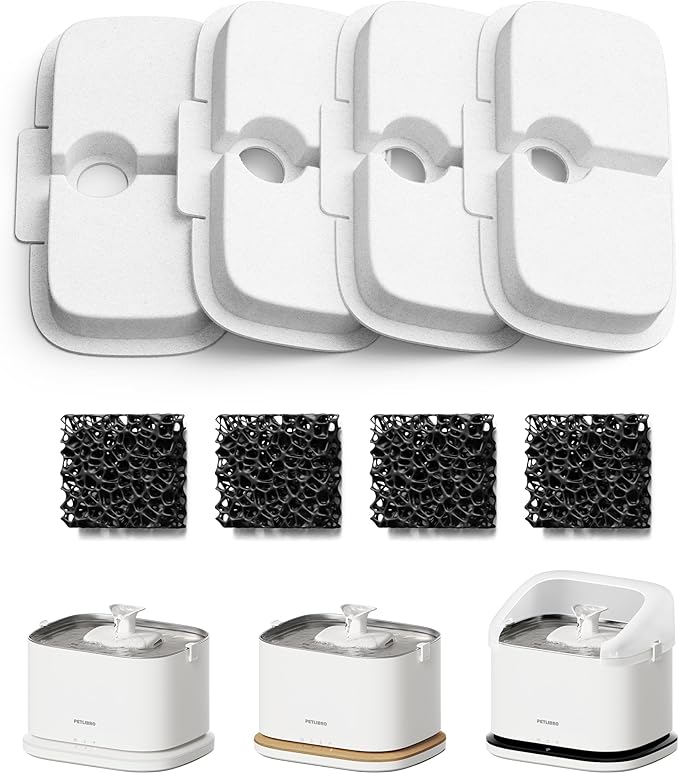 PETLIBRO Cat Water Fountain Filter, 4 Packs Cat Fountain Filter Replacement & Sponges for Dockstream WF106/WF116/WF105/WF115/WF005/WF305, 2-Month Set Easy-Swap for PETLIBRO Pet Fountain Filter