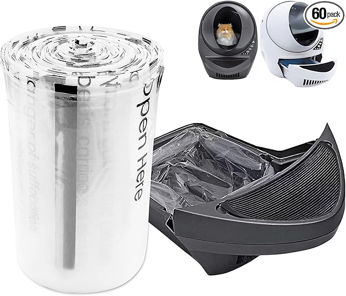 Replacement Waste Drawer Liners Compatible with Litter Bag Robot 3 4, 60 Count Waste Bags, 9-11 Gallons