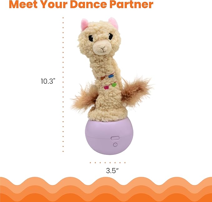 Catstages Electronic Dancing Llama Interactive Cat Toy, Wobbles and Plays Music, Battery Powered, Plush, White