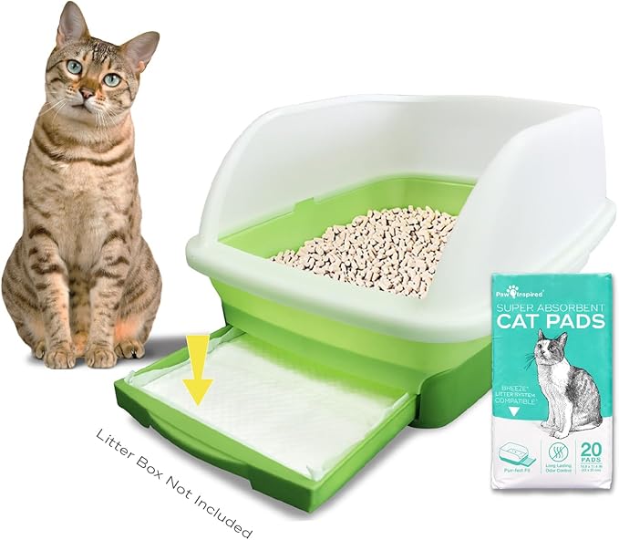 Paw Inspired Cat Pads, Generic Refills for Tidy Cats Breeze Litter Box System, Disposable Kitty Litter Liners, Super Absorbent Pee Pads, 16.9 x 11.4 Inch (Original/Unscented, 20 Count)