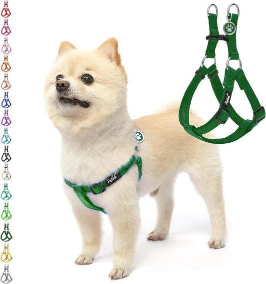 PUPTECK No Pull Dog Harness Soft Adjustable Basic Nylon Step in Puppy Vest Outdoor Walking with ID Tag, Blackish Green, XS