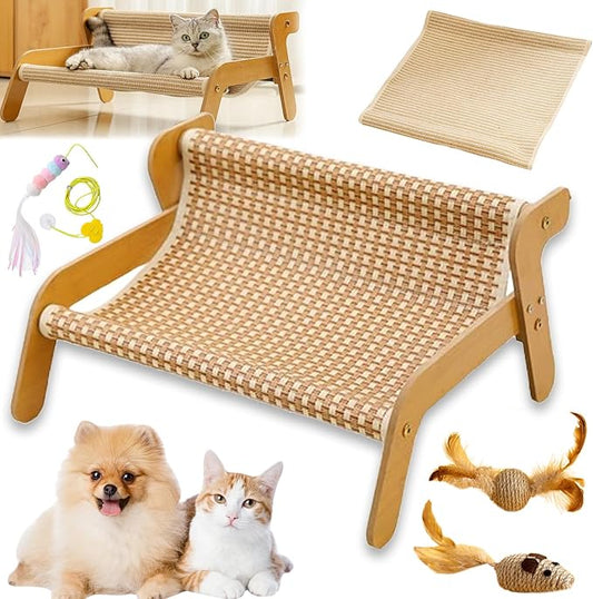 Mellowkin Cat Scratcher Couch, The Claw Lounge for Cats, Durable Wavy Rocker Bed and Lounger, Breathable Pet Hammock Seat, 2-in-1 wear Resistant Scratching Sisal Chair with Replace Pad (B Style)