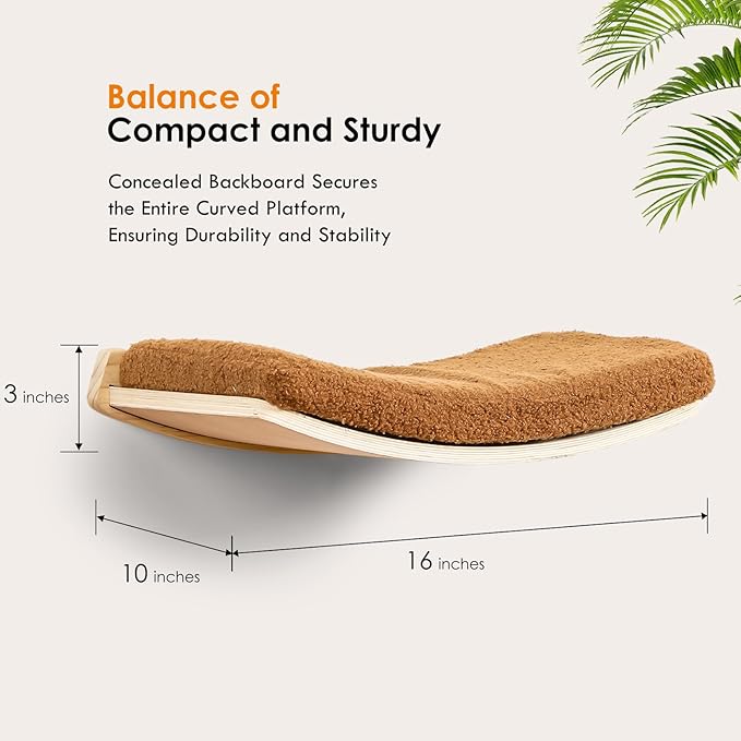 Curved Cat Wall Shelves and Perches, Floating Cat Wall Bed Furniture with Comfortable Cushion