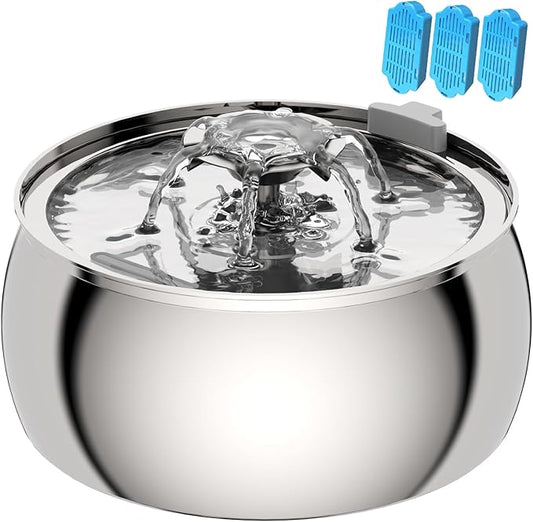 Tomxcute Cat Water Fountain - 4.0L/135oz Flower Design Fountain for Drinking - Large Capacity Stainless Steel Cat Water Fountain - Comes with 3 Replacement Filters