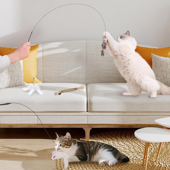 Suction Cup Cat Toys for Indoor Cats,3 in 1 Suction Cup Cat Toy,Interactive Simulation Cat Toy Set Self Play or Handheld,Feathers & Bells,Realistic Toy Mouse and Silvervine Sticks (Pink)