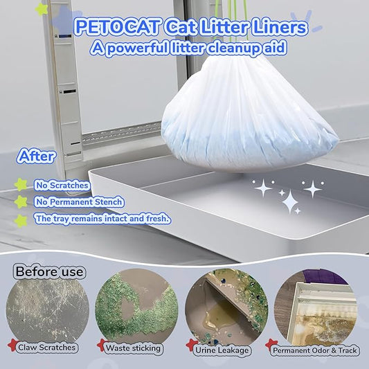 54 Count Cat Litter Liners for Pet Scoop free Litter Tray, Open/Hooded Litter Pan, Pull-out Litter Box Sliding Drawer, Drawstring Pet Waste Bags Heavy Duty - Tear & Leak Resistant, 37x12.5"