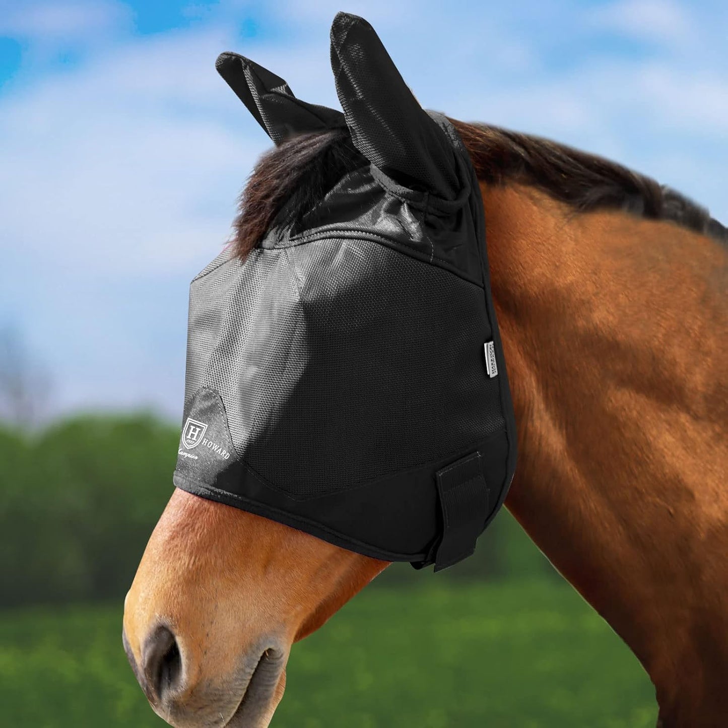 Harrison Howard UV-proof Multi-Function Fabrics Thick Fleece Padding Horse Fly Mask Half Face with Ears Black Arabian Medium