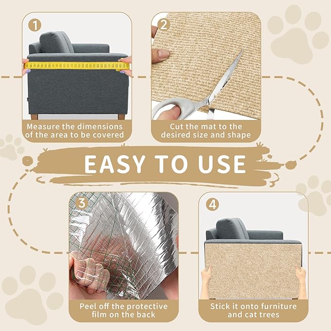 Cat Scratch Furniture Protector, 2PCS 39.4"x15.8" Self-Adhesivet Scratch Mats Deterrent for Furniture, DIY Climbing Cat Scratcher Couch Protector from Cat Claws (Khaki)