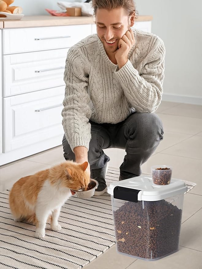 10 lbs Dog Food Storage Container Cat Treat Container with Measuring Cup,Large Dry Pet Food Storage Bin for Cereal, Birds, Rice and Grain