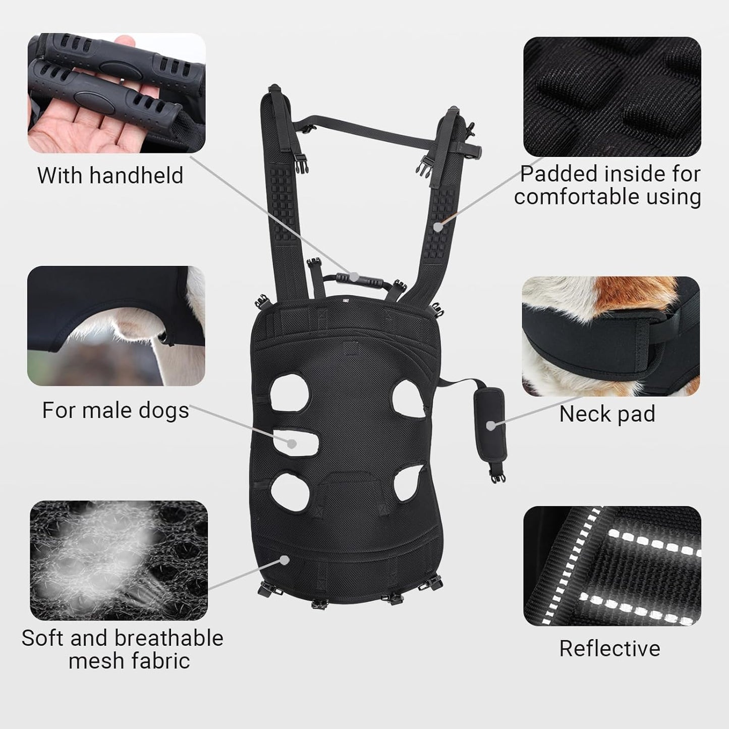 Dog Lift Harness Backpack Carrier for Large Dogs, Full Body Sling with Handle, Dog Harness for Joint Injuries, Arthritis, Ideal for Stairs, Elderly Dogs (Blue XXX-Large 66-83 LBS)